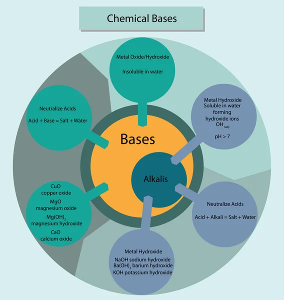 Bases químicas e álcalis sumarizados em forma de diagrama . — Vetor de Stock