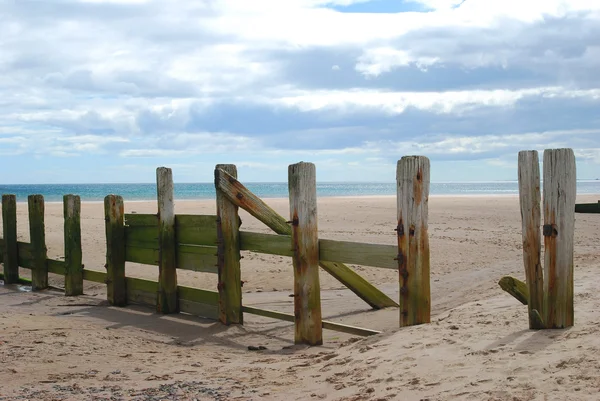 Staré dřevěné moře bariéra v Spittal Northumberland — Stock fotografie