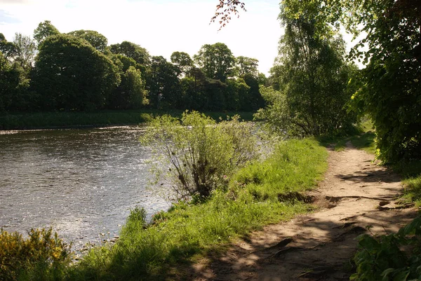 Camino a orillas del río hacia el este por el río Tweed cerca de Melrose en verano —  Fotos de Stock