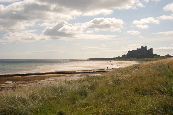 Bamburgh castle coast and beach in summer — Stock Photo, Image