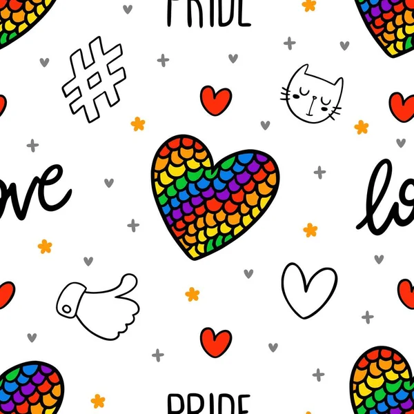 Lgbt Gökkuşağı Kalp Mesaj Hashtag Kedi Ile Hiç Bitmeyen Sevimli — Stok Vektör