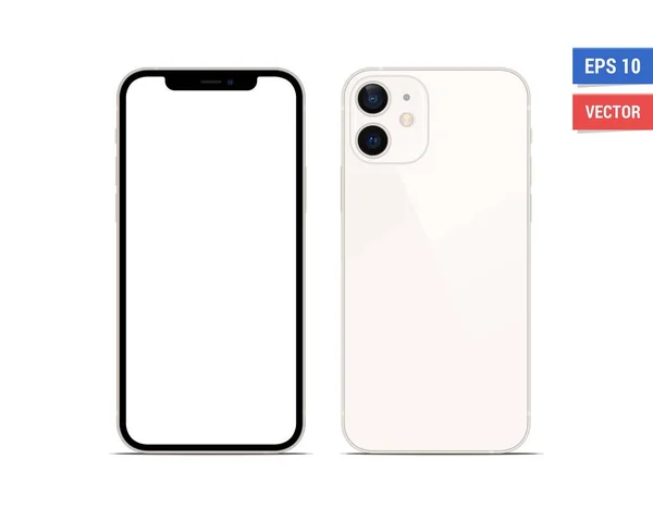 Gerçekçi vektör düz maket Apple iPhone 12 Mini beyaz arkaplanda izole edilmiş beyaz ekran. Resmi herhangi bir çözünürlükte ölçekle