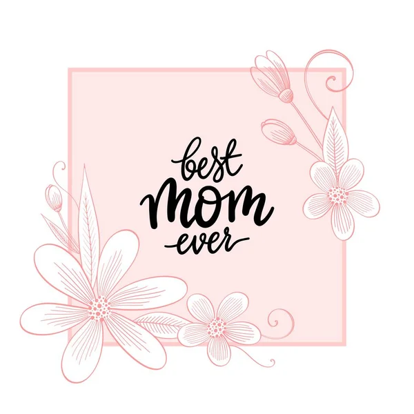 Anneler Günü için yumuşak çiçekler ve hediye kartları için harflerle yazılmış çerçeveli şirin bir el çizimi sunar.