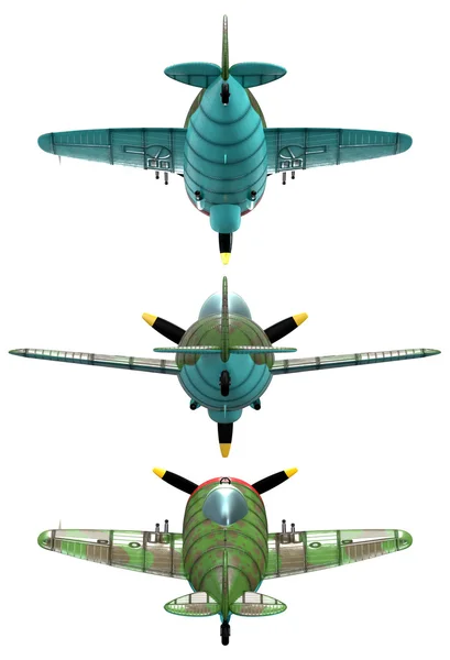 Oldschool fighter aircraft. Cartoon style. Back view. — Stock Photo, Image