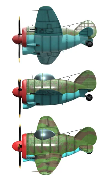 Oldschool fighter aircraft. Cartoon style. Side view. — Stock Photo, Image