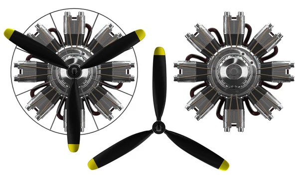 3d 高功率明星发动机与螺旋桨 — 图库照片