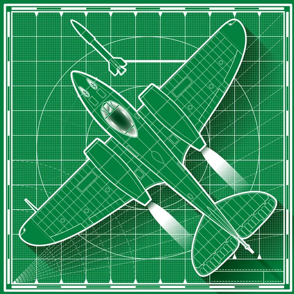 Avión de combate jet vintage plano — Vector de stock