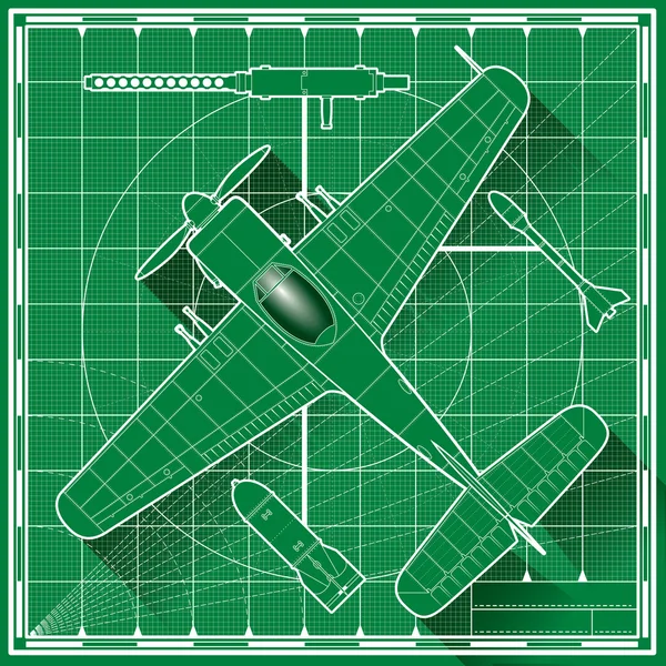 World war two fighter plane blueprint — Stock Vector