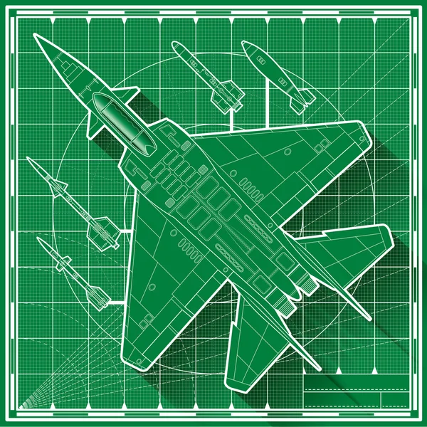 Modern jet fighter blueprint — Stock Vector