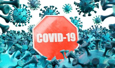 Koronavirüs hastalığının 3 boyutlu çizimi. Koronavirüsler ve beyaz arka planda izole edilmiş bir alan derinliği.