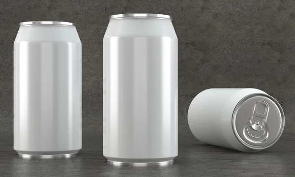 白い飲料缶コンクリート背景にモックアップ — ストック写真