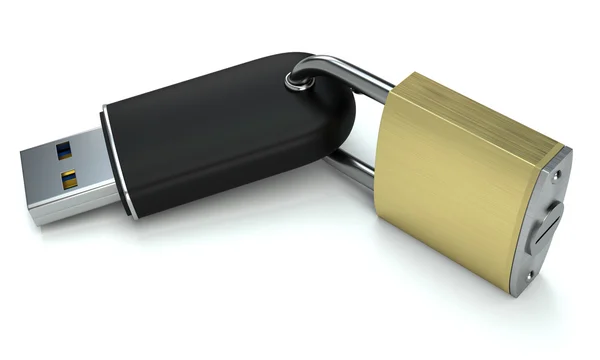 Pendrive secured with a padlock. Data safety concept. — Stock fotografie