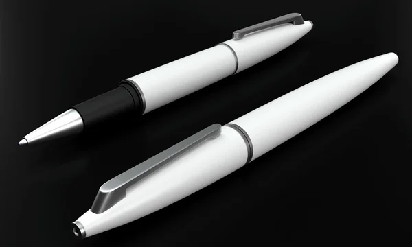 White ball pens mockup on black bacground — Stock Photo, Image