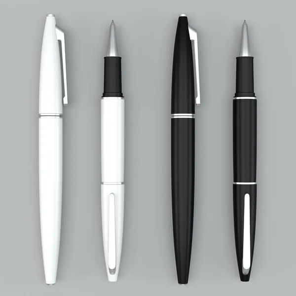 White and black ball pens mockup on bright bacground — Stock Photo, Image