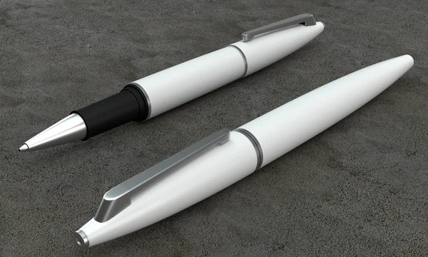 White ball pens mockup on concrete bacground — Stock Photo, Image