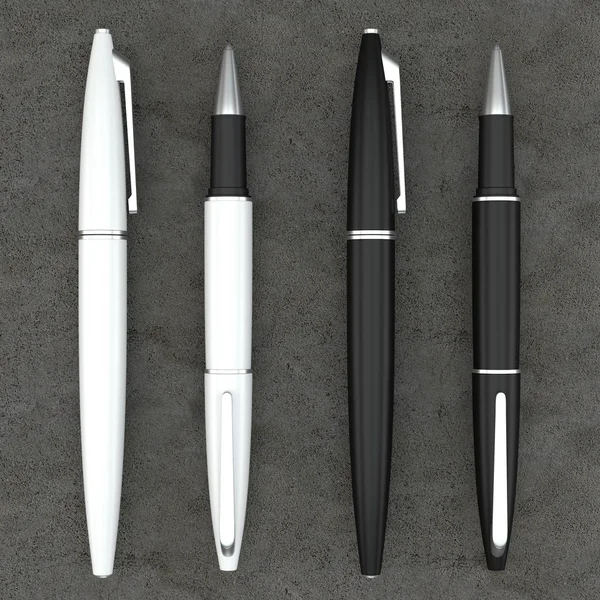 White and black ball pens mockup on concrete bacground — Stock Photo, Image