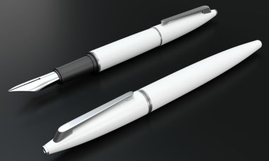 white fountain pens mockup on black bacground
