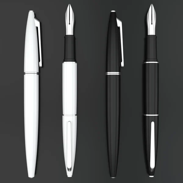 White and black fountain pens mockup on dark bacground — Stock Photo, Image