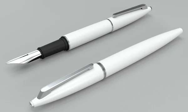 white fountain pens mockup on bright bacground