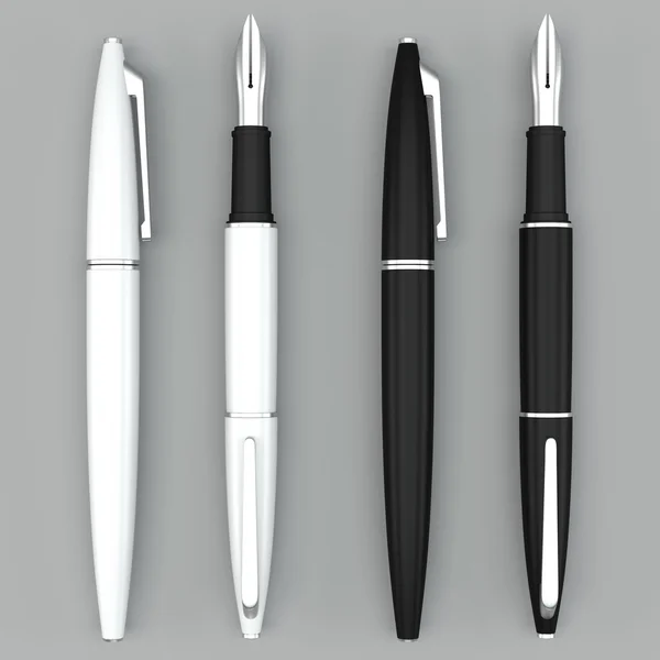 white and black fountain pens mockup on bright bacground