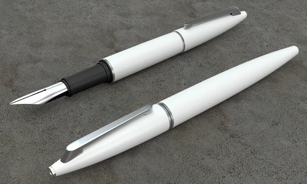 White fountain pens mockup on concrete bacground — Stock Photo, Image