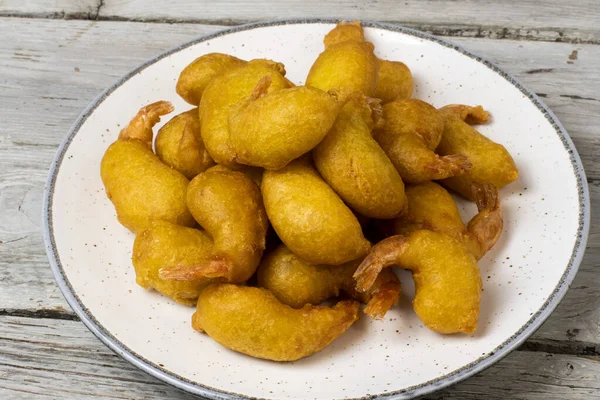 Langostinos Fritos Tempura Servidos Plato — Foto de Stock