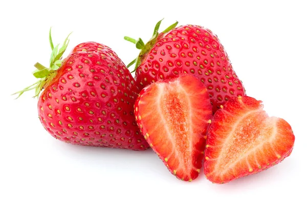 Strawberry Isolated Whole Half Cut Strawberry White Background — Stock Photo, Image