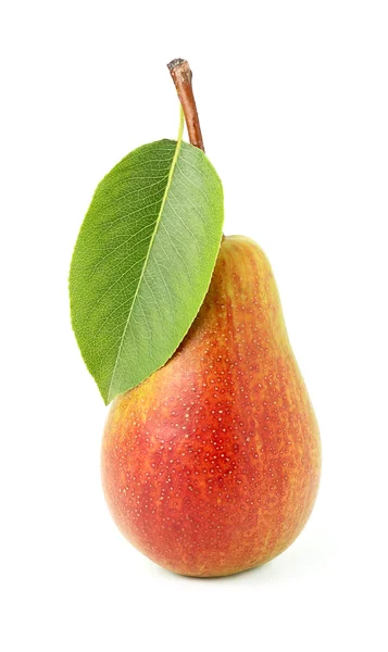 Ripe pear with leaf on white background. — Stock Photo, Image