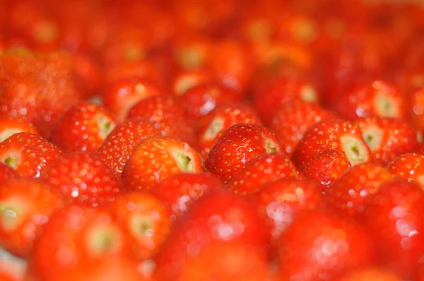 Červené, bobulové pozadí z jahodového detailu. svěžest a sladkost — Stock fotografie
