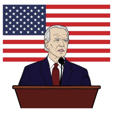 ABD Seçimi, Joe Biden Podyum konuşması, ABD Bayrağı, Düz Tasarım, Vektör, İllüstrasyon. Washington