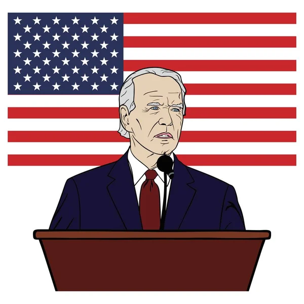 Eleição Dos Eua Discurso Joe Biden Podium Bandeira Dos Estados —  Vetores de Stock