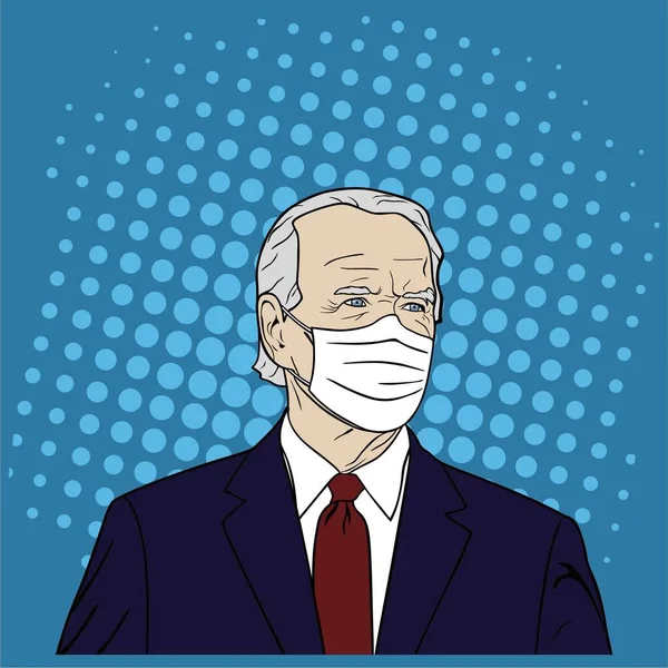 Election Usa Joe Biden Wearing Mask Portrait Flat Design Pop — Stock Vector
