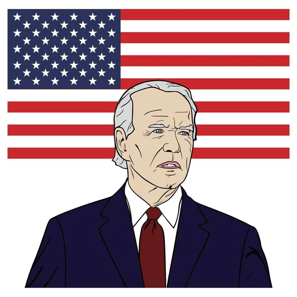 Presidente Dos Eua Joe Biden Portrait Cartoon Flat Design Pop — Vetor de Stock