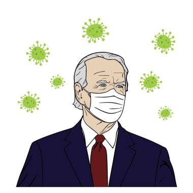 ABD Başkanı, Joe Biden Maskeli Portre, Coronavirus, Düz Tasarım, Pop Art Design, Vector, Illustration. Washington