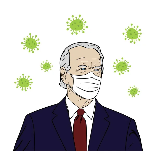 Presidente Dos Eua Joe Biden Vestindo Máscara Retrato Coronavírus Flat — Vetor de Stock