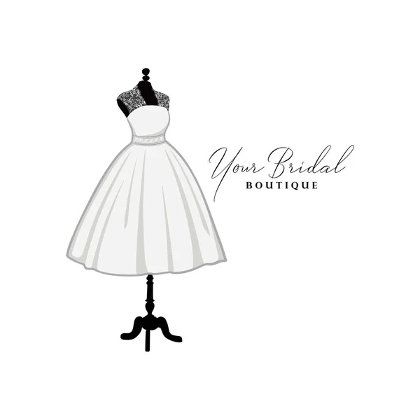 Όμορφο Φόρεμα Κορδόνια Κοντά Bridal Boutique Logo Νυφικό Φόρεμα Λογότυπο — Διανυσματικό Αρχείο