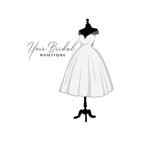Vestido Curto Bonito Laces Logotipo Boutique Nupcial Vestido Dama Honra — Vetor de Stock