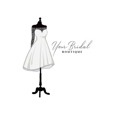 Güzel Dantelli Kısa Elbise, Gelinlik Butik Logosu, Nedime Logosu Vektör Tasarımı Şablonu