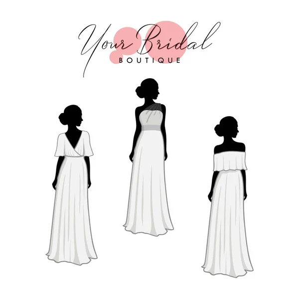 Hermoso Vestido Novia Boutique Logo Ideas Set Vestido Dama Honor — Vector de stock