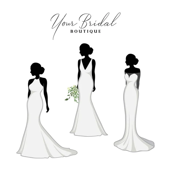 Piękna Suknia Ślubna Boutique Logo Pomysłów Zestaw Logo Sukienka Druhny — Wektor stockowy