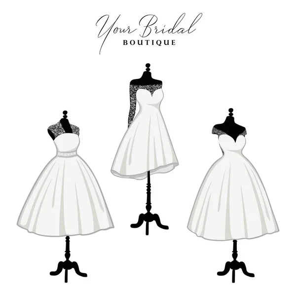 Vestido Bonito Curto Laces Bridal Boutique Logo Ideas Set Conjunto — Vetor de Stock