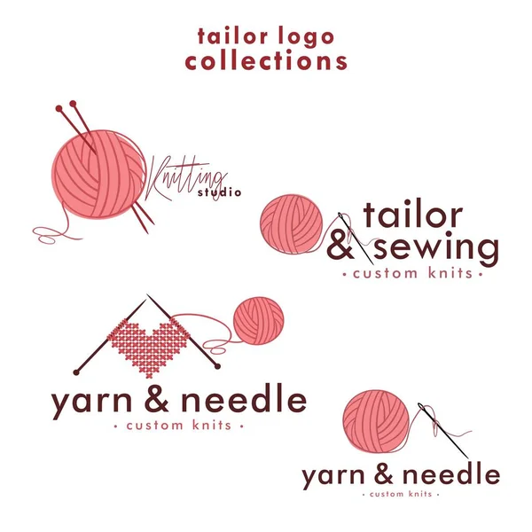 Knitting Crochet Logo Set Needle Yarn Logo Simple Knitting Collections — Vetor de Stock