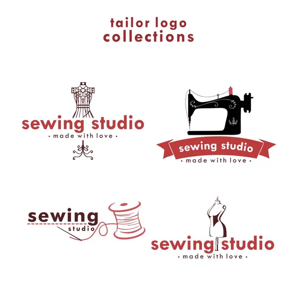 Tailor Sewing Stitching Logo Set Needle Yarn Logo Simple Sewing — Vetor de Stock