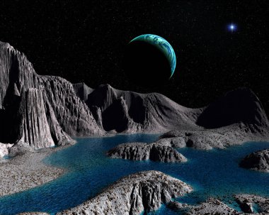 Ay 'daki su, 3 boyutlu illüstrasyon