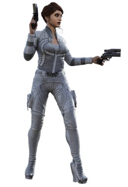 Gri üniformalı, silahlı, fütürist asker.