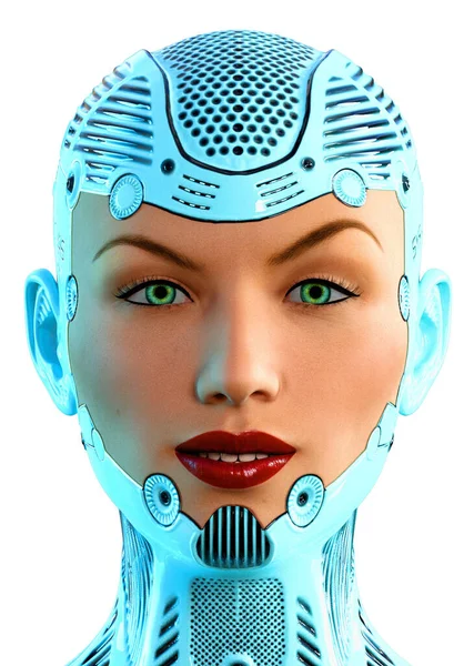 Volto Donna Cyborg Armatura Blu Illustrazione — Foto Stock