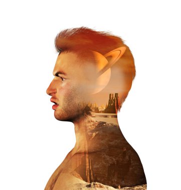 İçerisinde panorama olan bir kişinin profili, 3D illüstrasyon