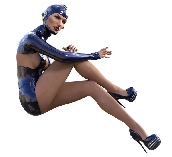 Cyborg Woman Futuristic Pin Girl Rendering — Foto Stock