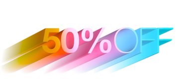 İndirim indirimi 3D render,% 50 indirimli