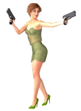 Silahlı genç bir kadın, beyaz bir geçmişi var.